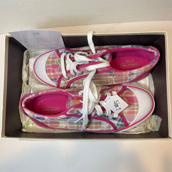 Coach Womens Plaid Canvas Lace-Up Sneakers Size 7 With Original Box - Picture 2 of 16